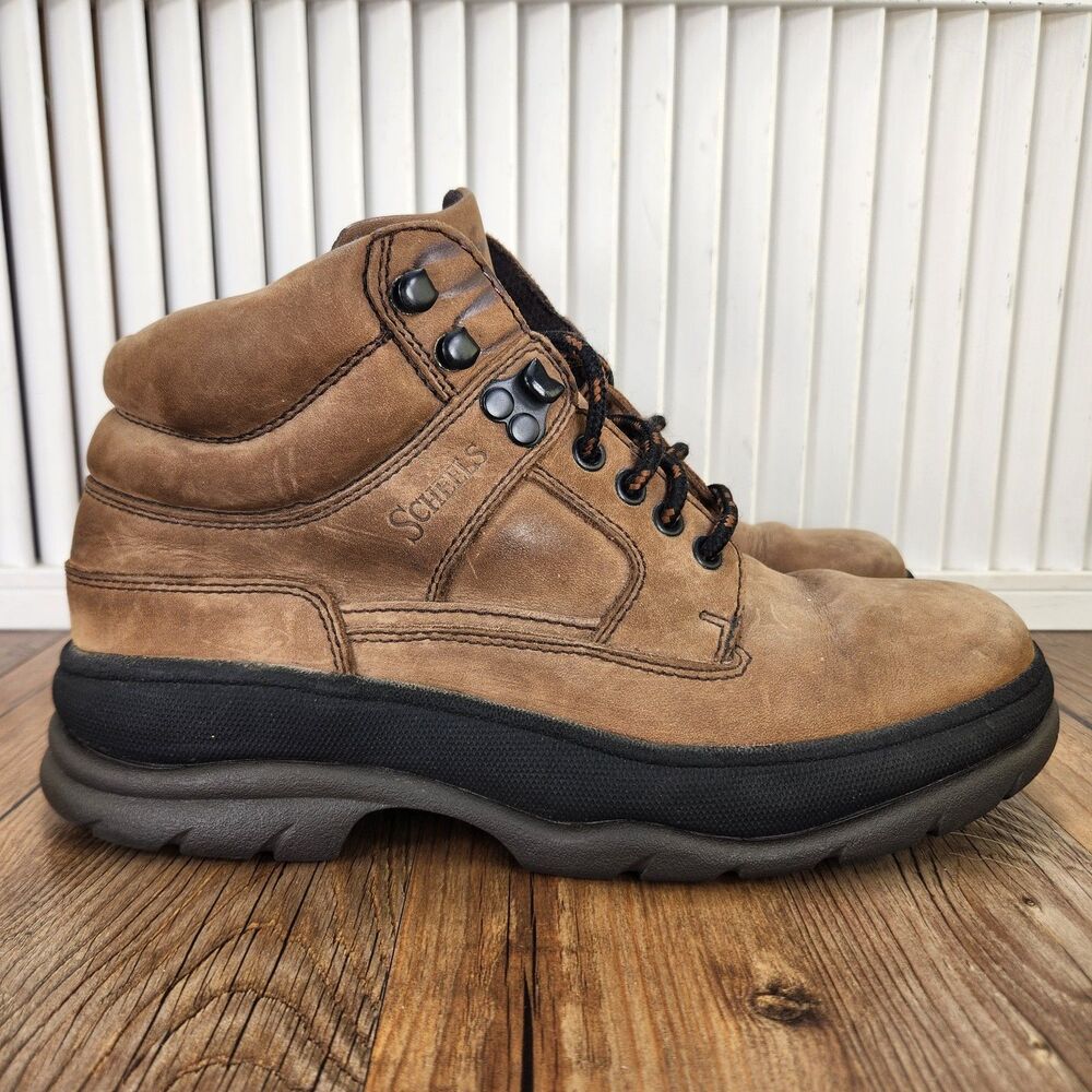 VTG Scheels Fudge Hiking Boots Mens Sz 8 Brown Leather Outfitter Trail Ankle Mid